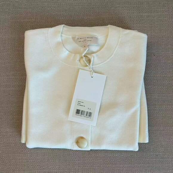 NWT Sezane Ava Mini Dress Small Ecru Ivory Cream Knit Button Front Stretch - Picture 4 of 9